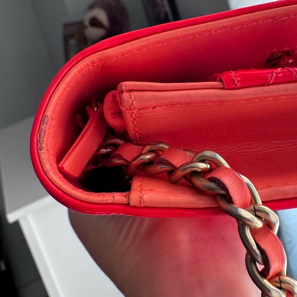 Chanel candy orange patent wallet on chain with brushed gold hardware - Picture 6 of 16